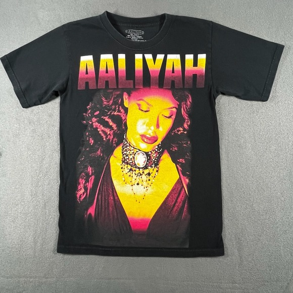 Aaliyah T Shirt Black Graphic Print Y2K Short Sleeve Womens Size S - Picture 1 of 8